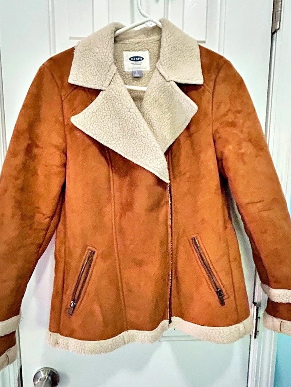 LIKE NEW Old Navy Faux-Suede Sherpa-Lined Moto Jacket
